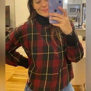 ZARA RED AND BLACK PLAID TURTLE NECK TOP